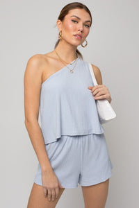 Sleeveless One Shoulder Layered Top Romper - Happily Ever Atchison Shop Co.