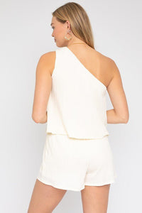 Sleeveless One Shoulder Layered Top Romper - Happily Ever Atchison Shop Co.