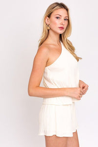 Sleeveless One Shoulder Layered Top Romper - Happily Ever Atchison Shop Co.