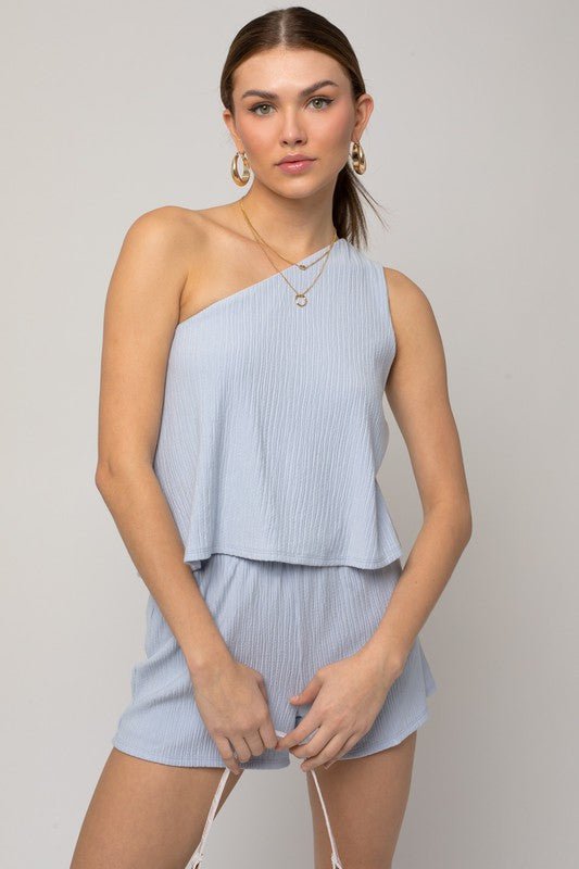 Sleeveless One Shoulder Layered Top Romper - Happily Ever Atchison Shop Co.