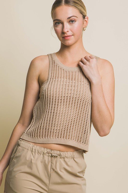 Sleeveless Open Knit Crop Top - Happily Ever Atchison Shop Co.