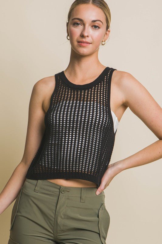 Sleeveless Open Knit Crop Top - Happily Ever Atchison Shop Co.