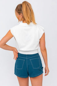 Sleeveless Power Shoulder Knit Top - Happily Ever Atchison Shop Co.