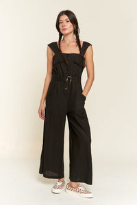SLEEVELESS SQUARE NECK BUTTON DOWN ANKLE JUMPSUIT - Happily Ever Atchison Shop Co.