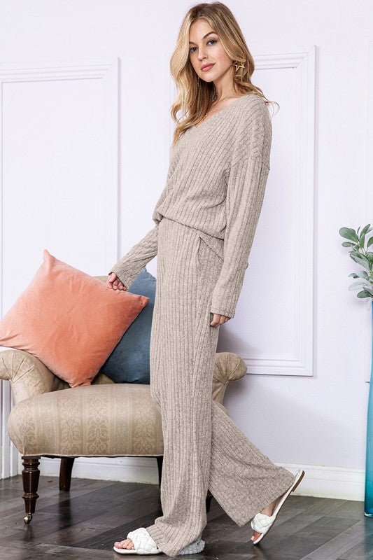 Slouchy Beige Ribbed Knit Loungewear Set - Happily Ever Atchison Shop Co.