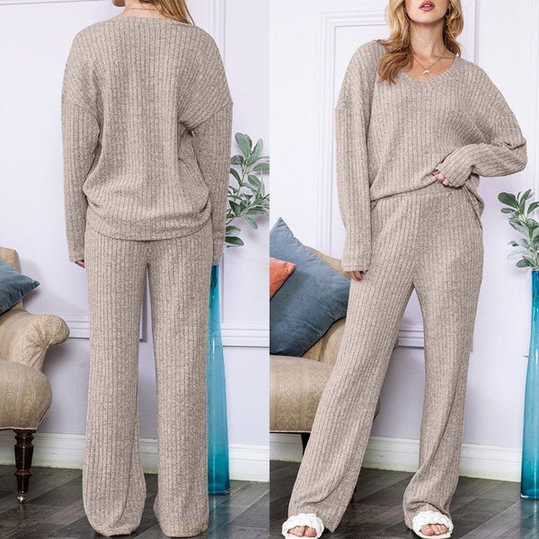 Slouchy Beige Ribbed Knit Loungewear Set - Happily Ever Atchison Shop Co.