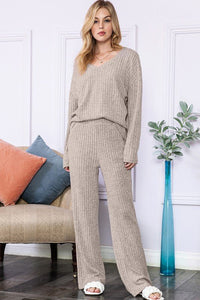 Slouchy Beige Ribbed Knit Loungewear Set - Happily Ever Atchison Shop Co.