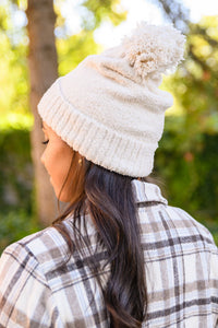 Slouchy Boucle Pom Beanie In Ivory - Happily Ever Atchison Shop Co.