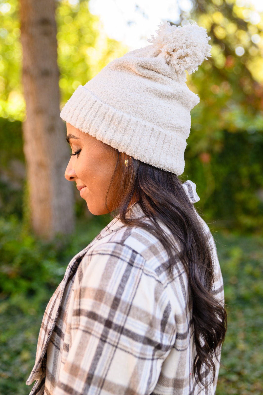 Slouchy Boucle Pom Beanie In Ivory - Happily Ever Atchison Shop Co.