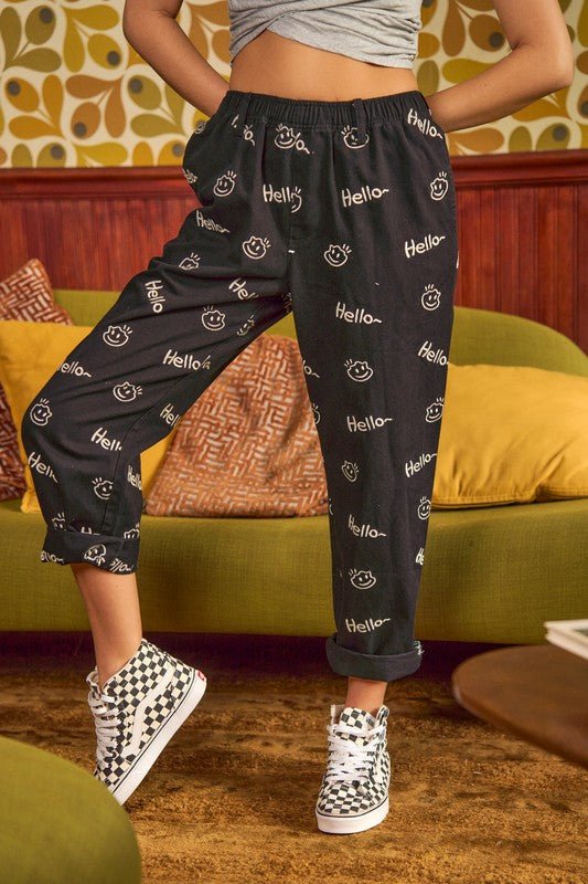 Smiley Face Pattern Baggy Causal Pants - Happily Ever Atchison Shop Co.