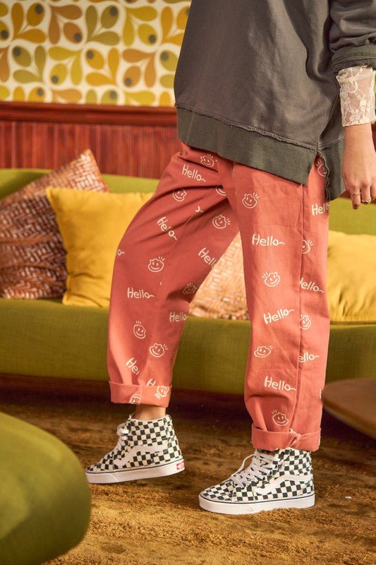 Smiley Face Pattern Baggy Causal Pants - Happily Ever Atchison Shop Co.