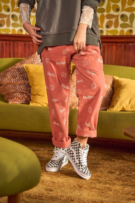 Smiley Face Pattern Baggy Causal Pants - Happily Ever Atchison Shop Co.