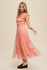 Smocked Ruffle Tiered Mesh Midi Maxi Dress - Happily Ever Atchison Shop Co.