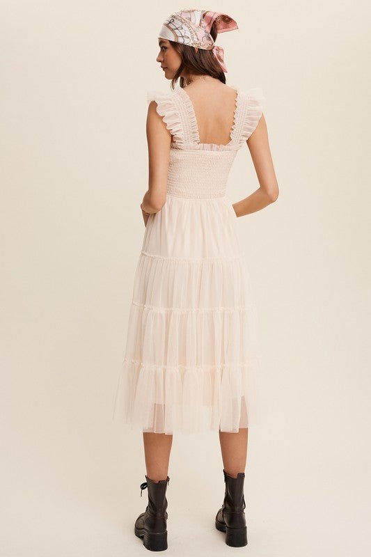 Smocked Ruffle Tiered Mesh Midi Maxi Dress - Happily Ever Atchison Shop Co.