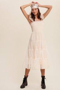 Smocked Ruffle Tiered Mesh Midi Maxi Dress - Happily Ever Atchison Shop Co.