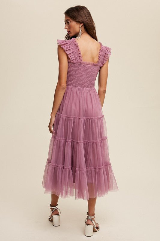 Smocked Ruffle Tiered Mesh Midi Maxi Dress - Happily Ever Atchison Shop Co.