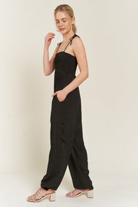 SMOCKED TIE STRAP JUMPSUIT - Happily Ever Atchison Shop Co.