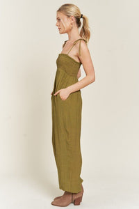 SMOCKED TIE STRAP JUMPSUIT - Happily Ever Atchison Shop Co.