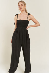 SMOCKED TIE STRAP JUMPSUIT - Happily Ever Atchison Shop Co.