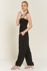 SMOCKED TIE STRAP JUMPSUIT - Happily Ever Atchison Shop Co.