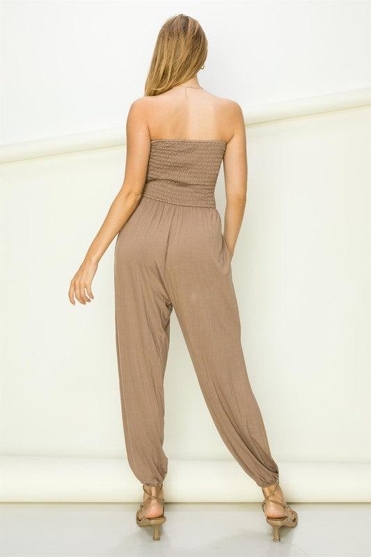 Smocked Tube with Split Hem Jumpsuit - Happily Ever Atchison Shop Co.