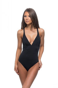 SOLID BRAIDED BACK PLUNGING ONE PIECE SWIMSUIT - Happily Ever Atchison Shop Co.