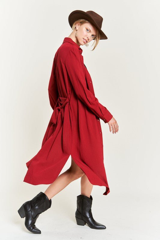 SOLID BUTTON DOWN BELTED LONG DRESS - Happily Ever Atchison Shop Co.