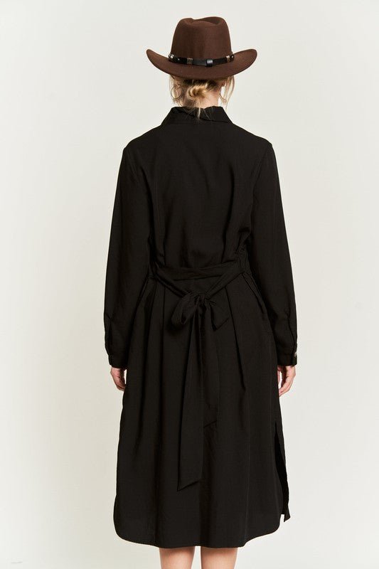 SOLID BUTTON DOWN BELTED LONG DRESS - Happily Ever Atchison Shop Co.