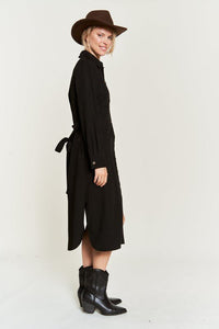 SOLID BUTTON DOWN BELTED LONG DRESS - Happily Ever Atchison Shop Co.