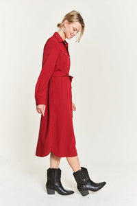 SOLID BUTTON DOWN BELTED LONG DRESS - Happily Ever Atchison Shop Co.