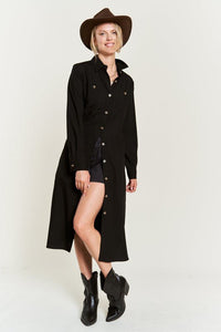 SOLID BUTTON DOWN BELTED LONG DRESS - Happily Ever Atchison Shop Co.