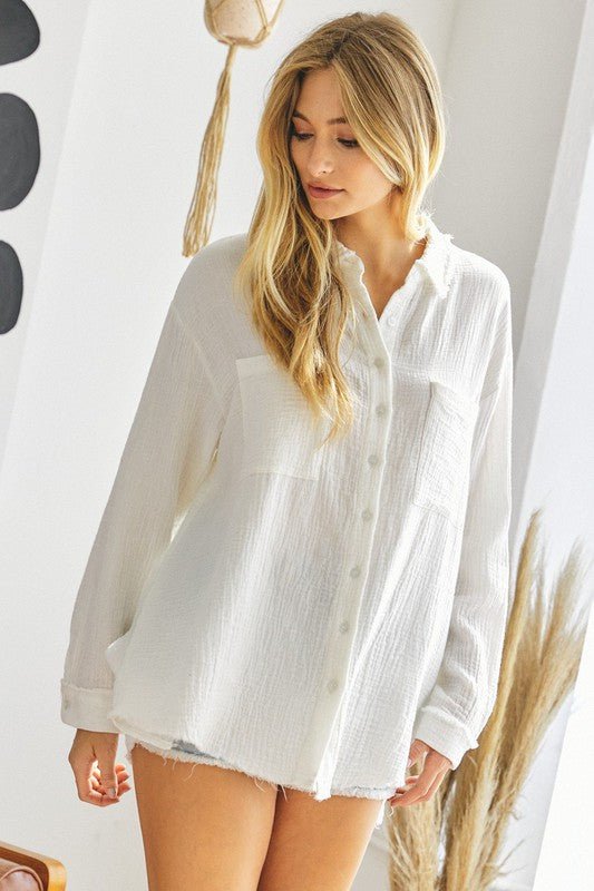 Solid Button Down Long Sleeve Shirt - Happily Ever Atchison Shop Co.