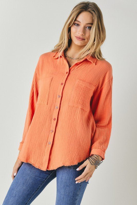 Solid Button Down Long Sleeve Shirt - Happily Ever Atchison Shop Co.