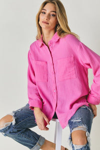 Solid Button Down Long Sleeve Shirt - Happily Ever Atchison Shop Co.