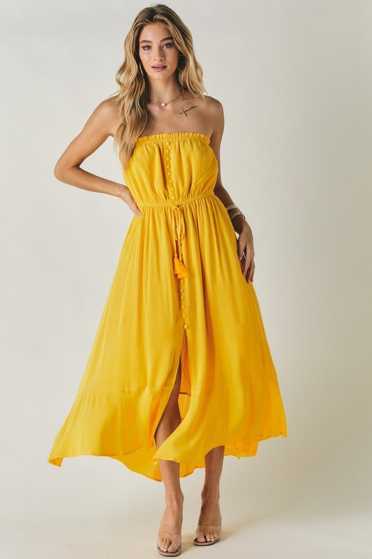 Solid Button Down Smocked Midi Dress - Happily Ever Atchison Shop Co.