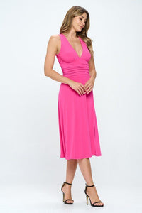 Solid Deep V Neck Lined Dress with Slit - Happily Ever Atchison Shop Co.