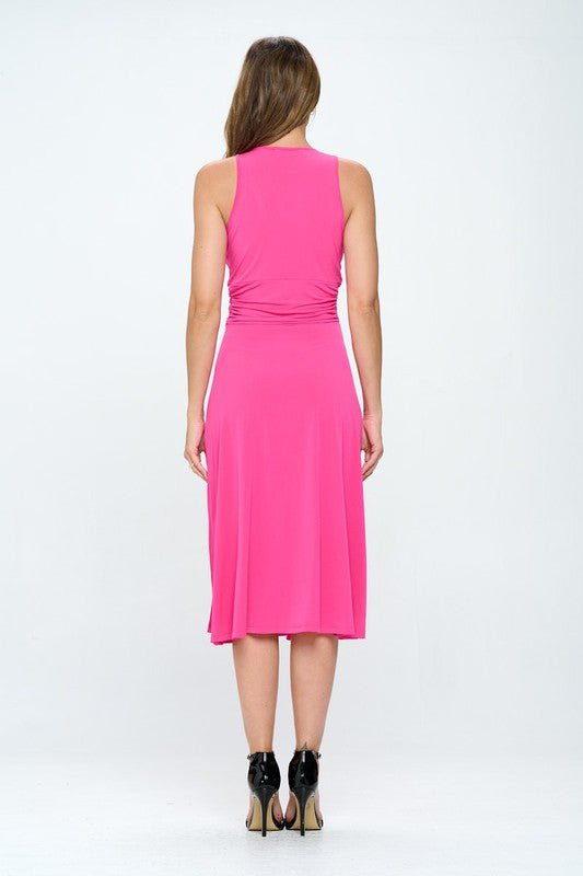 Solid Deep V Neck Lined Dress with Slit - Happily Ever Atchison Shop Co.