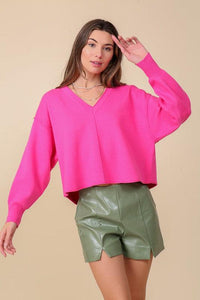 Solid Drop Shoulder V - Neck Top - Happily Ever Atchison Shop Co.