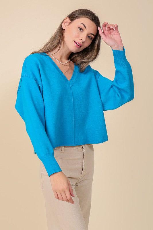 Solid Drop Shoulder V - Neck Top - Happily Ever Atchison Shop Co.