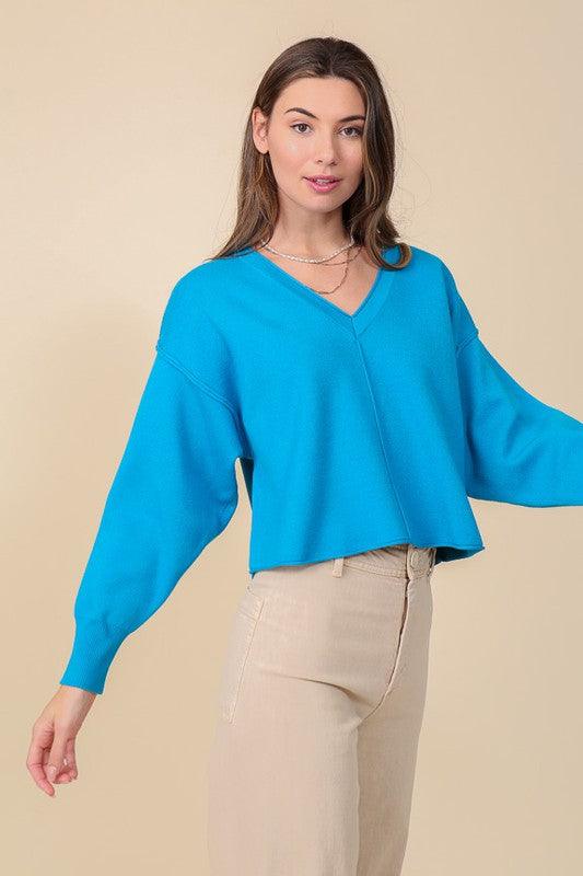 Solid Drop Shoulder V - Neck Top - Happily Ever Atchison Shop Co.