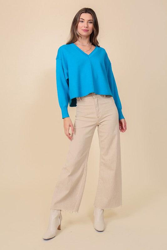 Solid Drop Shoulder V - Neck Top - Happily Ever Atchison Shop Co.