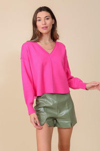 Solid Drop Shoulder V - Neck Top - Happily Ever Atchison Shop Co.