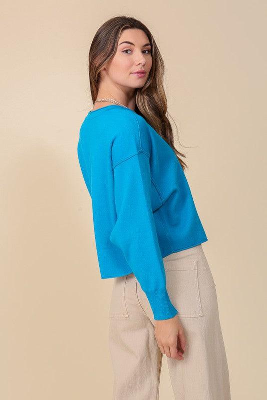 Solid Drop Shoulder V - Neck Top - Happily Ever Atchison Shop Co.