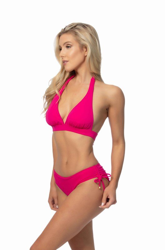 SOLID HALTER BIIKINI SET WITH RUCHING SIDE BOTTOM - Happily Ever Atchison Shop Co.