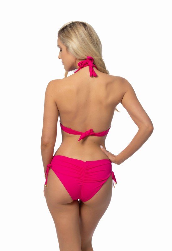 SOLID HALTER BIIKINI SET WITH RUCHING SIDE BOTTOM - Happily Ever Atchison Shop Co.