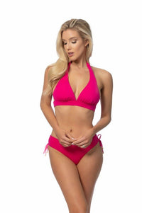 SOLID HALTER BIIKINI SET WITH RUCHING SIDE BOTTOM - Happily Ever Atchison Shop Co.