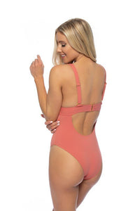 SOLID HALTER BOW TIE FRONT ONE PIECE SWIMSUIT - Happily Ever Atchison Shop Co.
