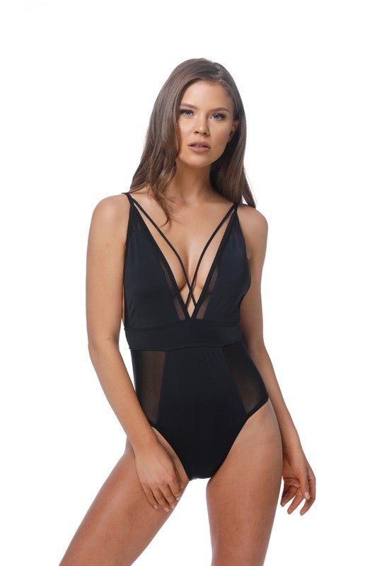 SOLID MESH BLACK SEXY ONE PIECE - Happily Ever Atchison Shop Co.