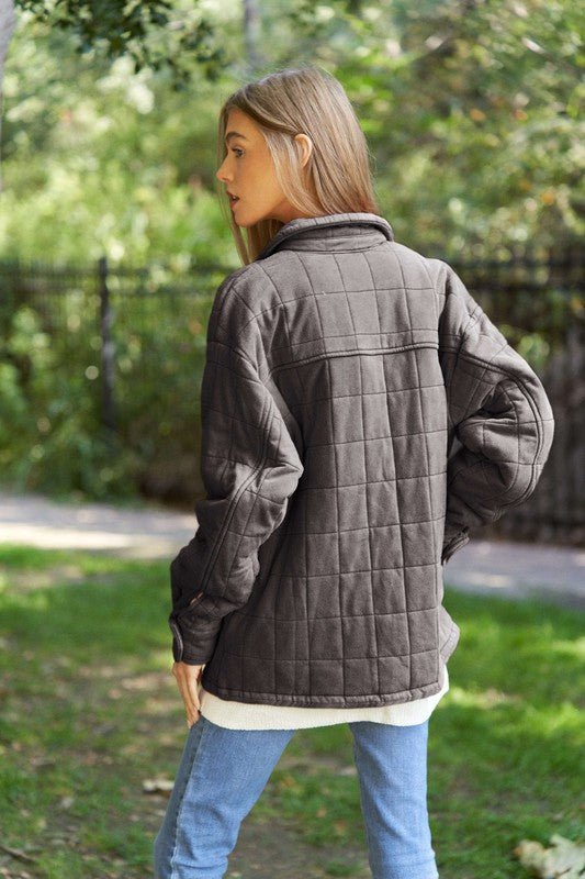 Solid Mineral Wash Quilted Pockets Shacket - Happily Ever Atchison Shop Co.