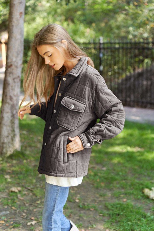 Solid Mineral Wash Quilted Pockets Shacket - Happily Ever Atchison Shop Co.